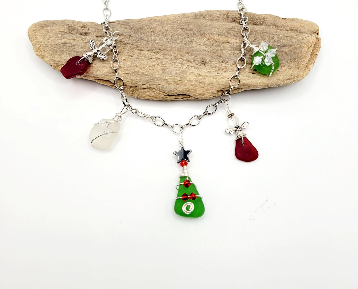 Sea Glass Necklace/Genuine Sea Glass/Sea Glass Charm Necklace/Christmas Charm Necklace/Sea Glass Christmas/Authentic Sea Glass/107