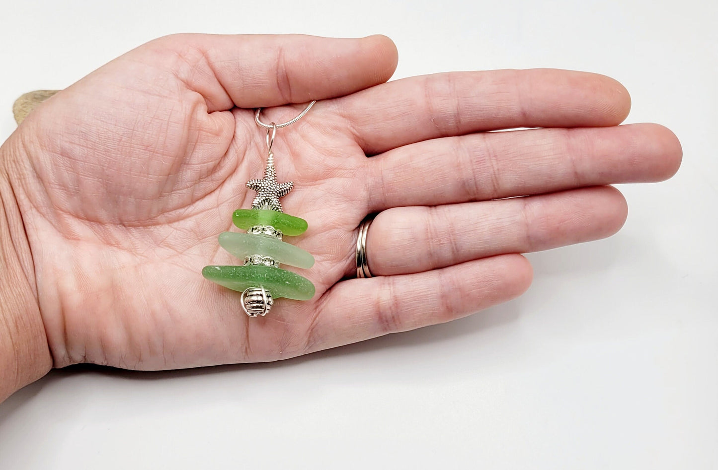 Genuine Sea Glass/Sea Glass Jewelry/Sea Glass Christmas Tree/Christmas Tree Pendant and Earrings/Holiday Jewelry/Christmas Necklace/178