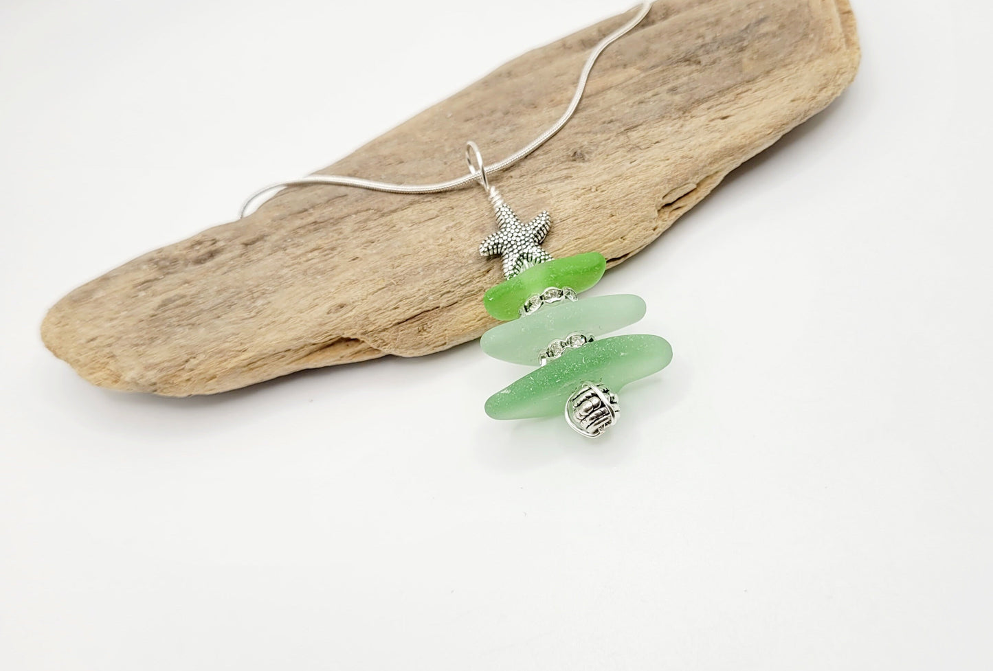 Genuine Sea Glass/Sea Glass Jewelry/Sea Glass Christmas Tree/Christmas Tree Pendant and Earrings/Holiday Jewelry/Christmas Necklace/178