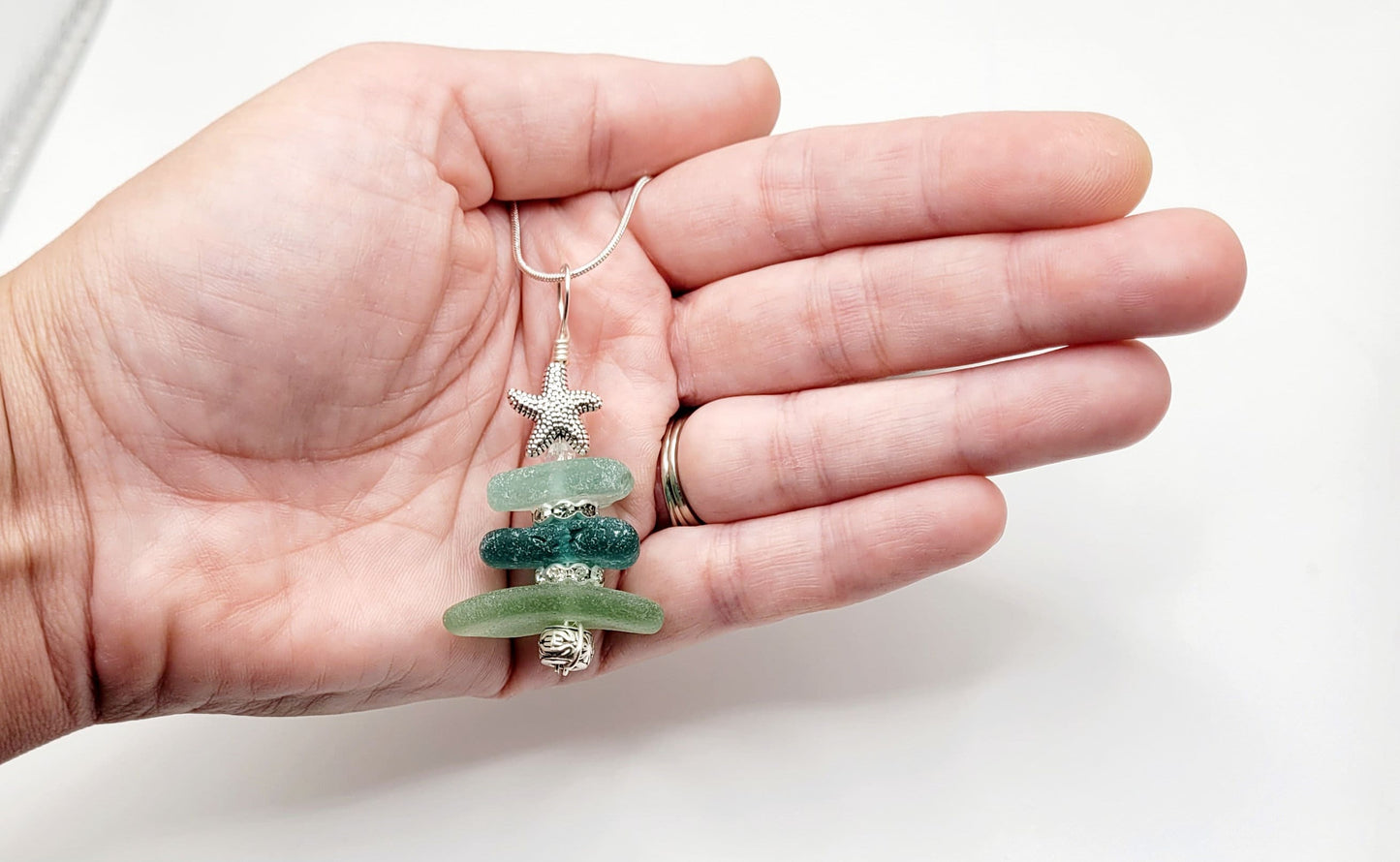 Genuine Sea Glass/Sea Glass Jewelry/Sea Glass Christmas Tree/Christmas Tree Pendant and Earrings/Holiday Jewelry/Christmas Necklace/176