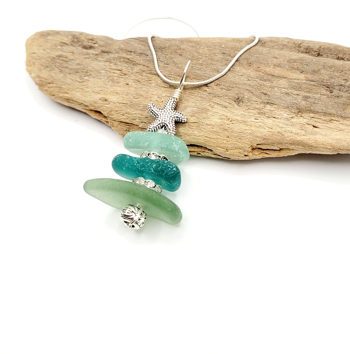 Genuine Sea Glass/Sea Glass Jewelry/Sea Glass Christmas Tree/Christmas Tree Pendant and Earrings/Holiday Jewelry/Christmas Necklace/176