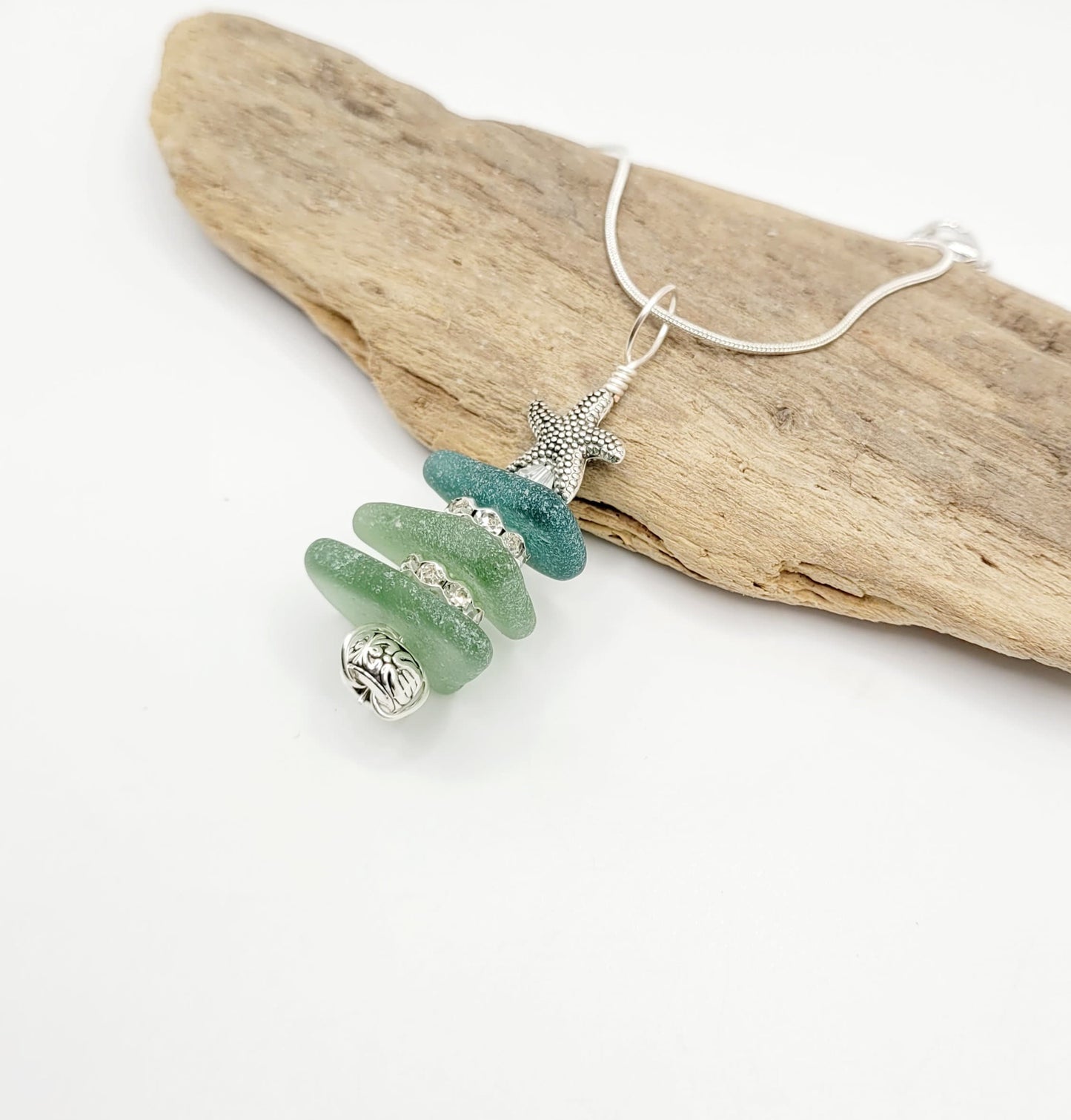 Genuine Sea Glass/Sea Glass Jewelry/Sea Glass Christmas Tree/Christmas Tree Pendant and Earrings/Holiday Jewelry/Christmas Necklace/175