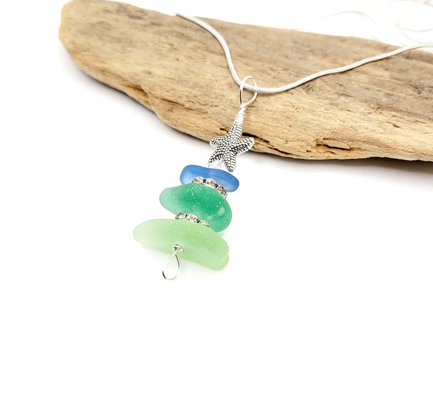 Genuine Sea Glass/Sea Glass Jewelry/Sea Glass Christmas Tree/Christmas Tree Pendant and Earrings/Holiday Jewelry/Christmas Necklace/174