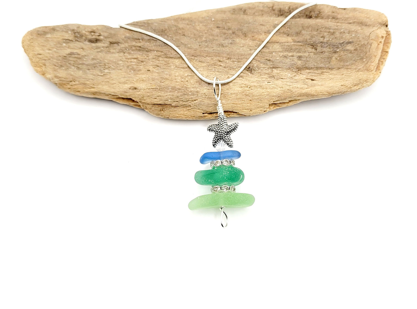 Genuine Sea Glass/Sea Glass Jewelry/Sea Glass Christmas Tree/Christmas Tree Pendant and Earrings/Holiday Jewelry/Christmas Necklace/174