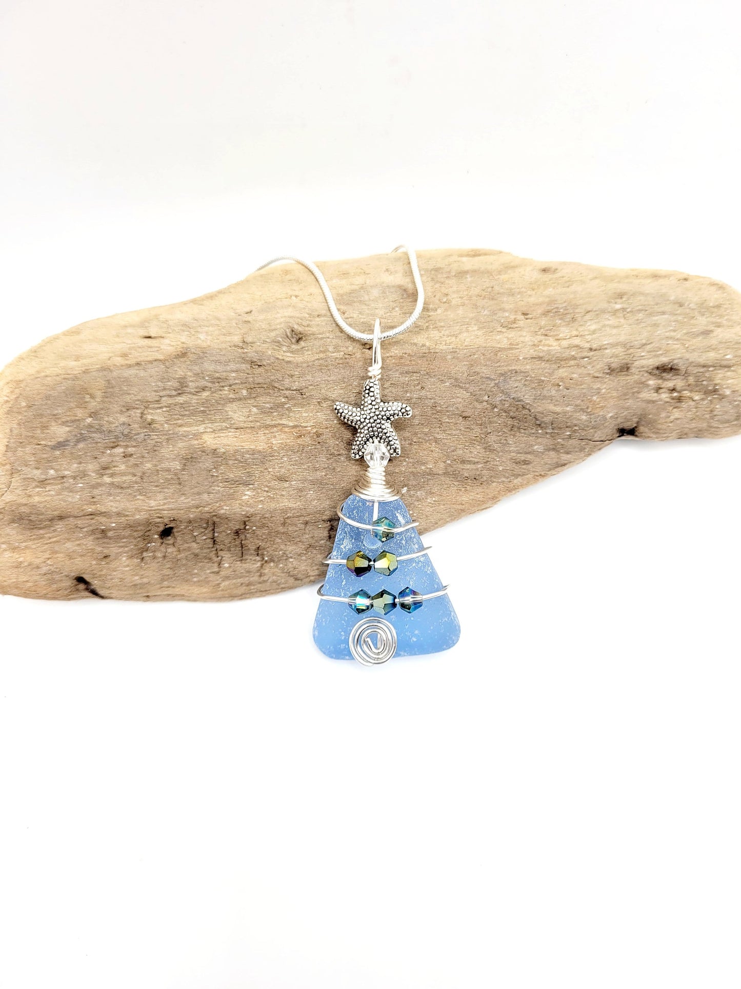 Genuine Sea Glass Christmas Tree Pendant/Sea Glass Christmas Tree Ornament/Coastal Ornament/Beach Decor/14d