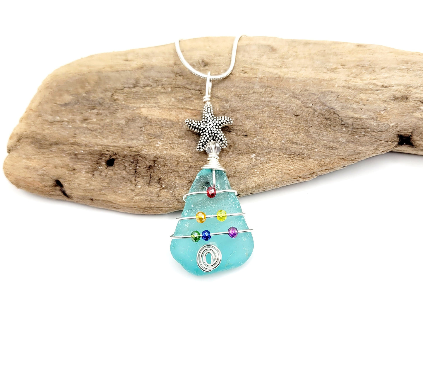 Genuine Sea Glass Christmas Tree Pendant/Sea Glass Christmas Tree Ornament/Coastal Ornament/Beach Decor/34d