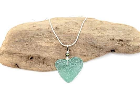 Genuine Sea Glass Pendant/Heart Sea Glass Pendant/Natural Heart Sea Glass Pendant/Anniversary Gift/Gift for her/Unique Gift/105