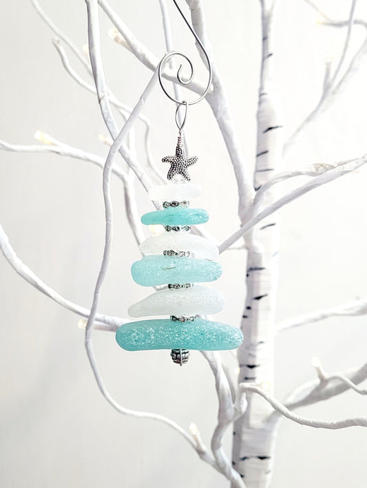 Sea Glass Christmas Tree Ornament/Sea Glass Pine Tree Ornament/Genuine Sea Glass Tree Ornament/174