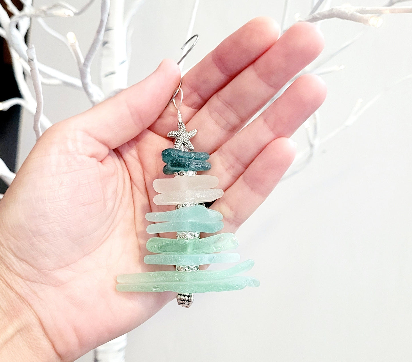 Sea Glass Christmas Tree Ornament/Sea Glass Pine Tree Ornament/Genuine Sea Glass Tree Ornament/272