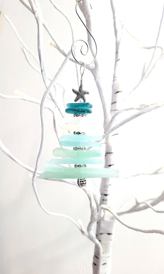 Sea Glass Christmas Tree Ornament/Sea Glass Pine Tree Ornament/Genuine Sea Glass Tree Ornament/272