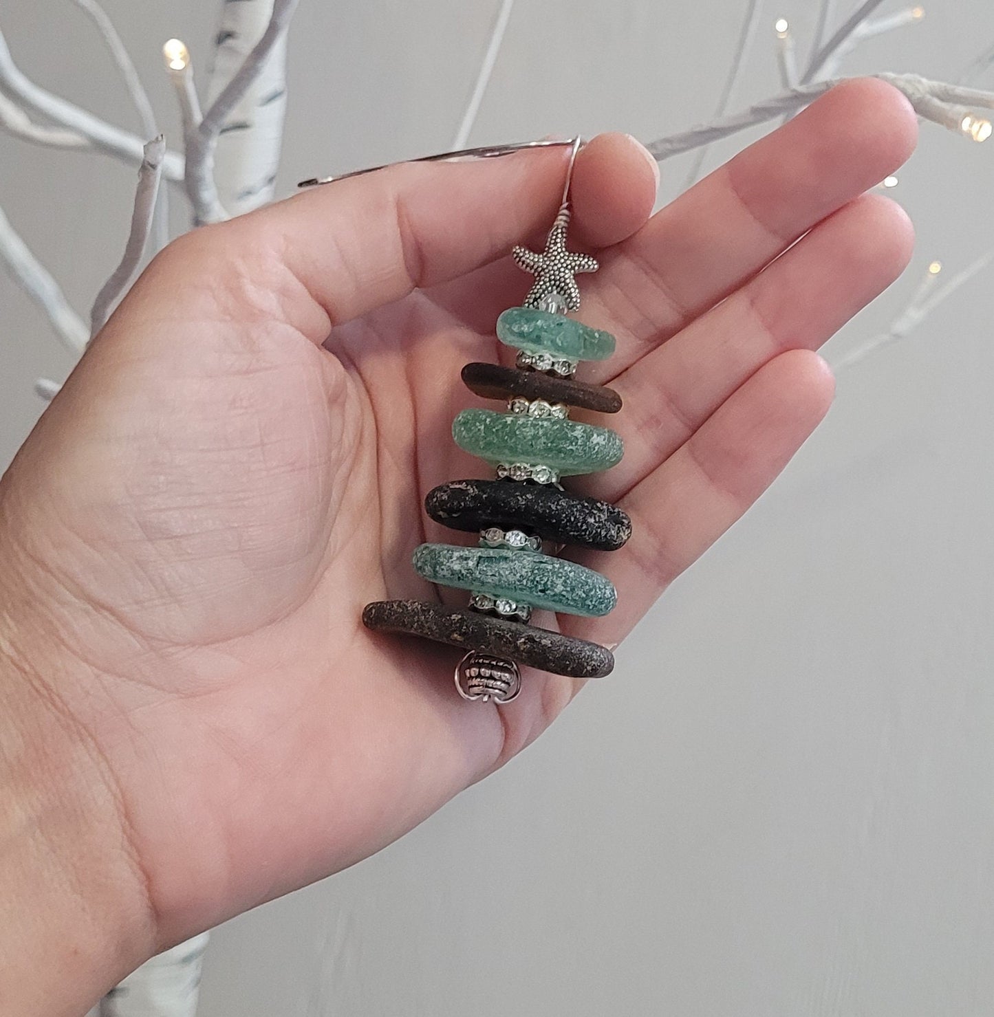 Sea Glass Christmas Tree Ornament/Sea Glass Pine Tree Ornament/Genuine Sea Glass Tree Ornament/271