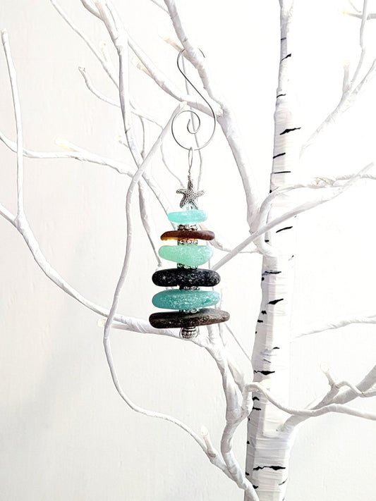 Sea Glass Christmas Tree Ornament/Sea Glass Pine Tree Ornament/Genuine Sea Glass Tree Ornament/271