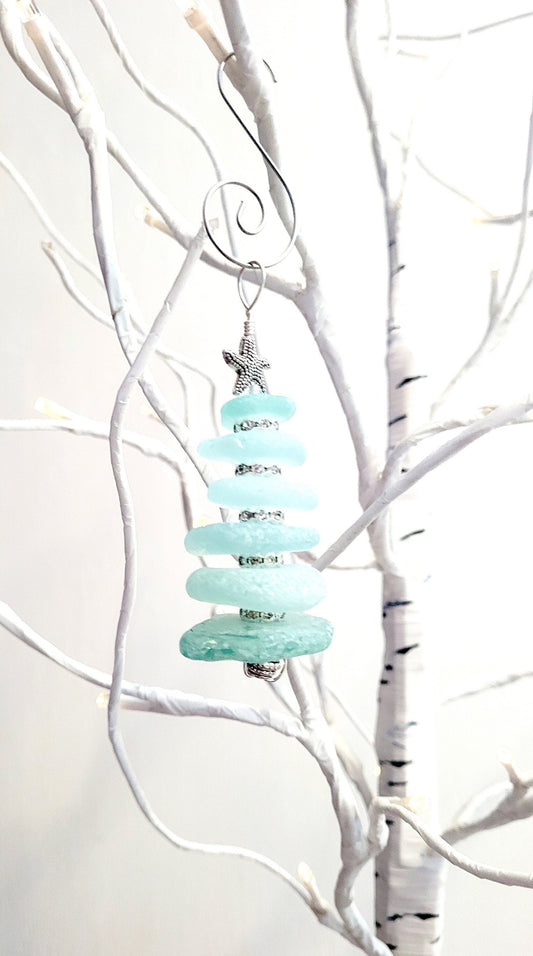 Sea Glass Christmas Tree Ornament/Sea Glass Pine Tree Ornament/Genuine Sea Glass Tree Ornament/270