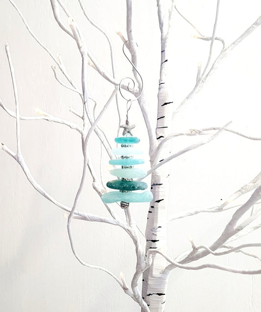 Sea Glass Christmas Tree Ornament/Sea Glass Pine Tree Ornament/Genuine Sea Glass Tree Ornament/269