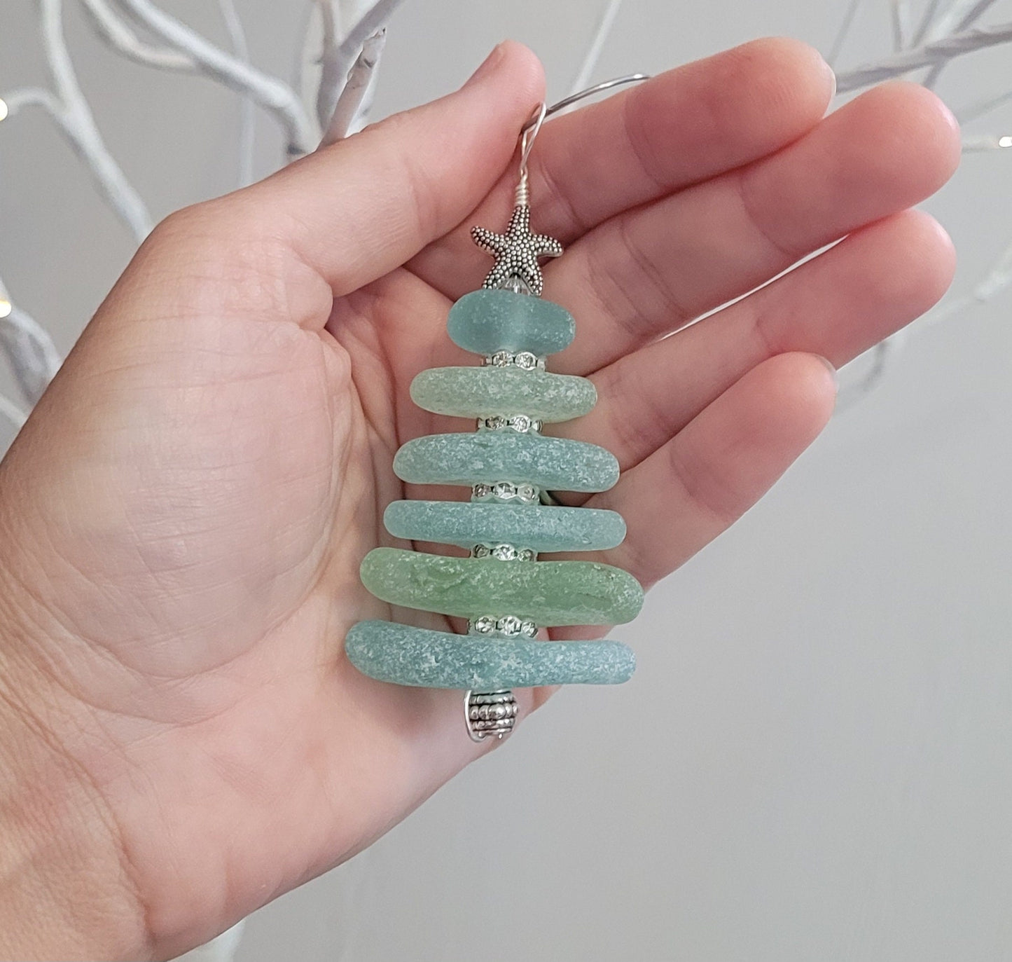 Sea Glass Christmas Tree Ornament/Sea Glass Pine Tree Ornament/Genuine Sea Glass Tree Ornament/268