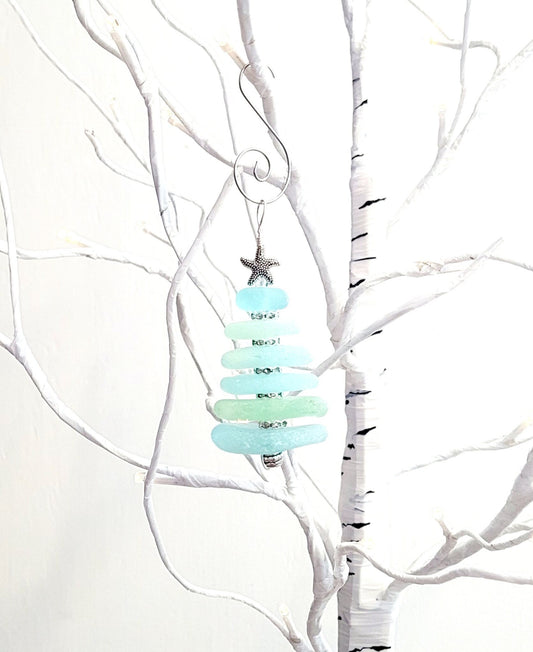 Sea Glass Christmas Tree Ornament/Sea Glass Pine Tree Ornament/Genuine Sea Glass Tree Ornament/268