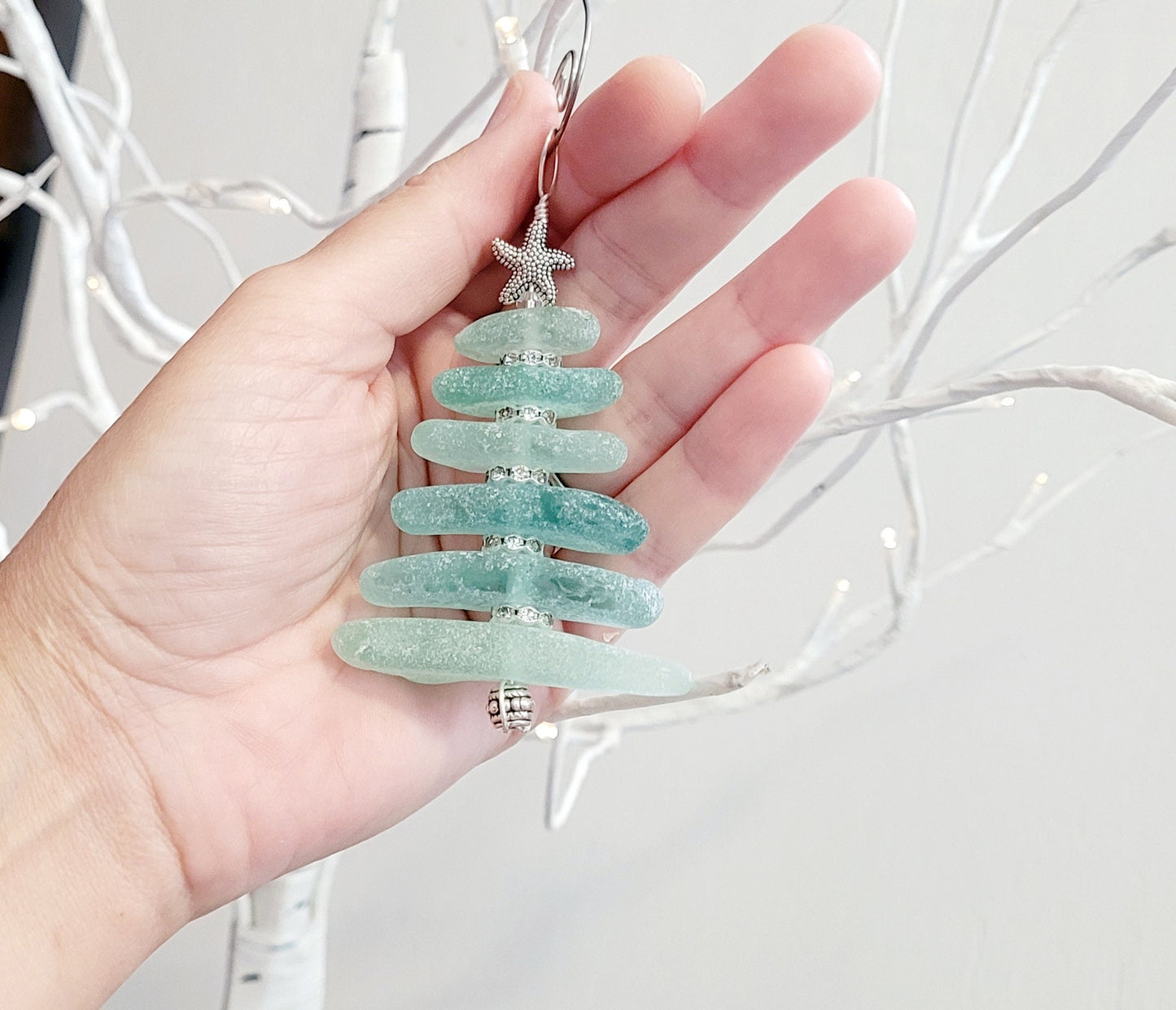 Sea Glass Christmas Tree Ornament/Sea Glass Pine Tree Ornament/Genuine Sea Glass Tree Ornament/267