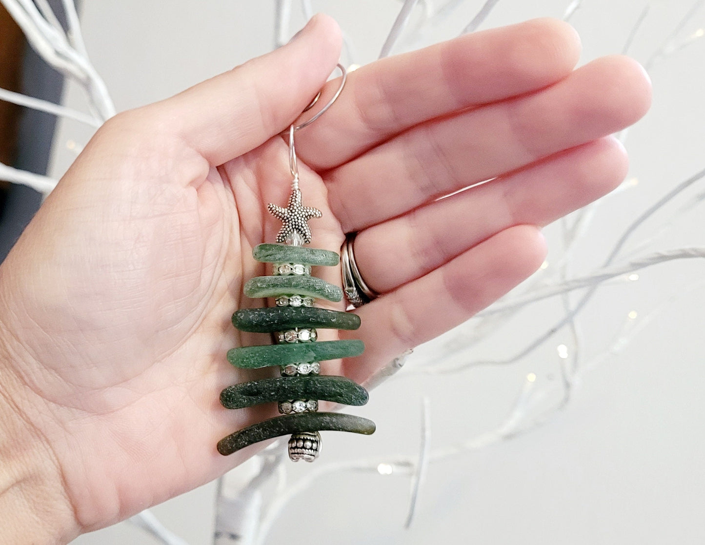 Sea Glass Christmas Tree Ornament/Sea Glass Pine Tree Ornament/Genuine Sea Glass Tree Ornament/266