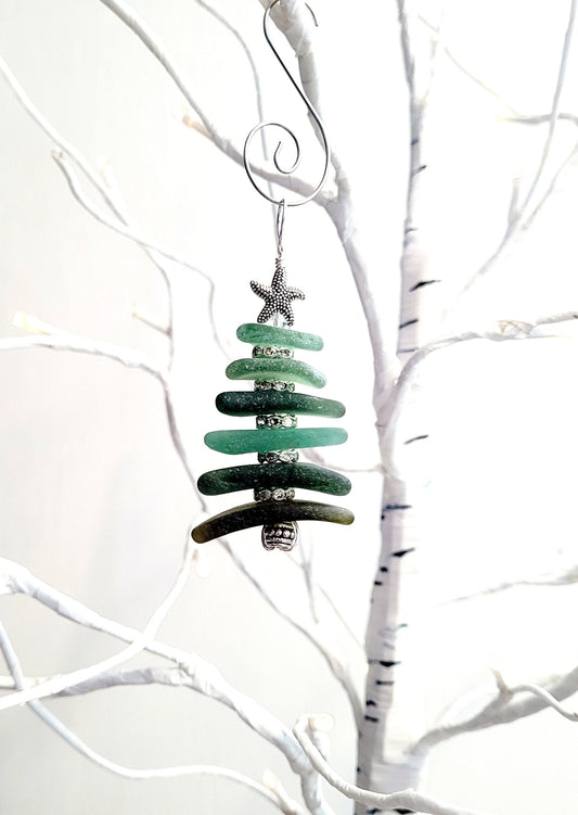 Sea Glass Christmas Tree Ornament/Sea Glass Pine Tree Ornament/Genuine Sea Glass Tree Ornament/266