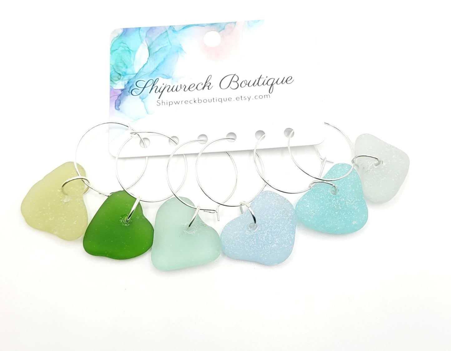 Sea Glass Wine Charms/Heart Genuine Sea Glass/Gift for her/Unique Gift/Housewarming Gift