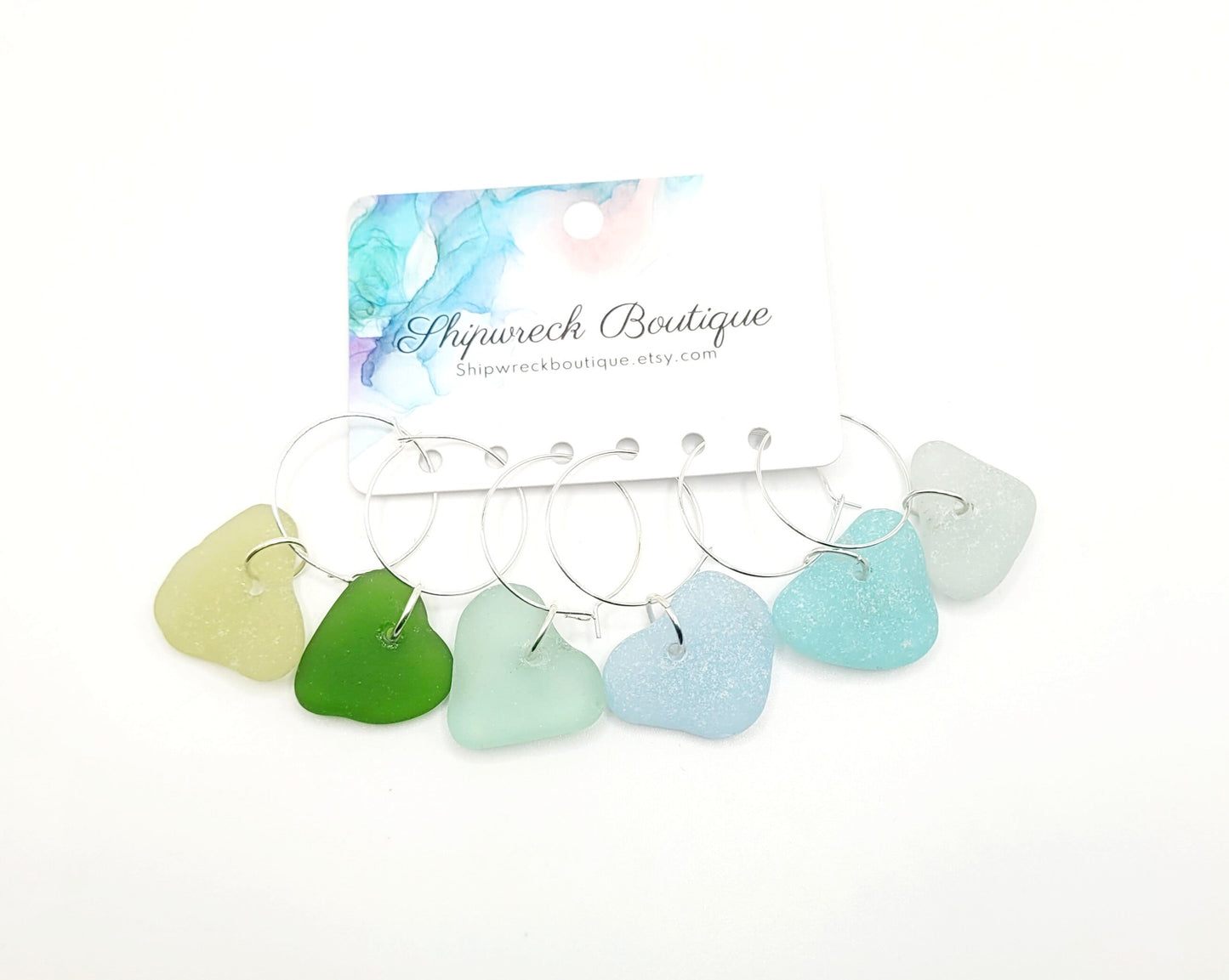 Sea Glass Wine Charms/Heart Genuine Sea Glass/Gift for her/Unique Gift/Housewarming Gift