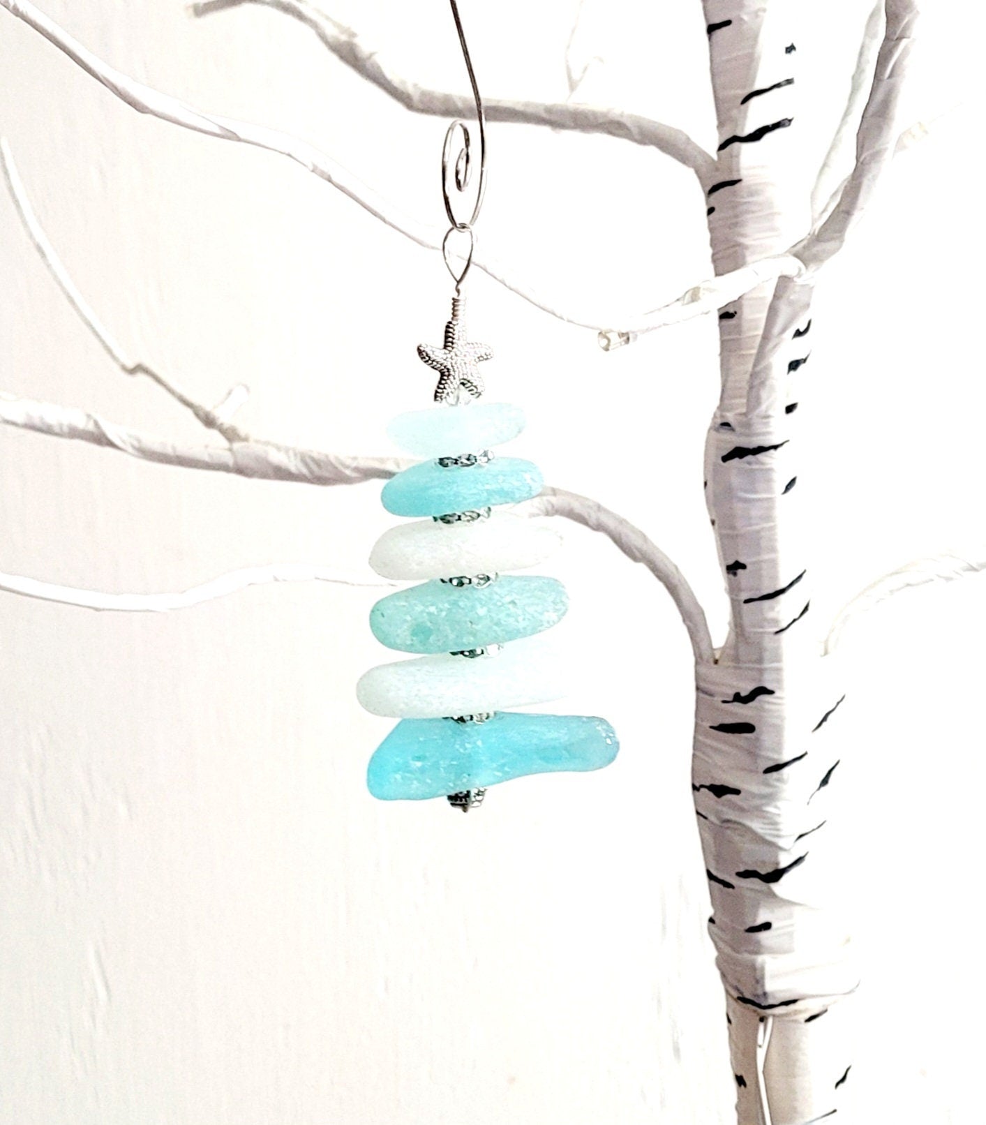 Sea Glass Christmas Tree Ornament/Sea Glass Pine Tree Ornament/Genuine Sea Glass Tree Ornament/151