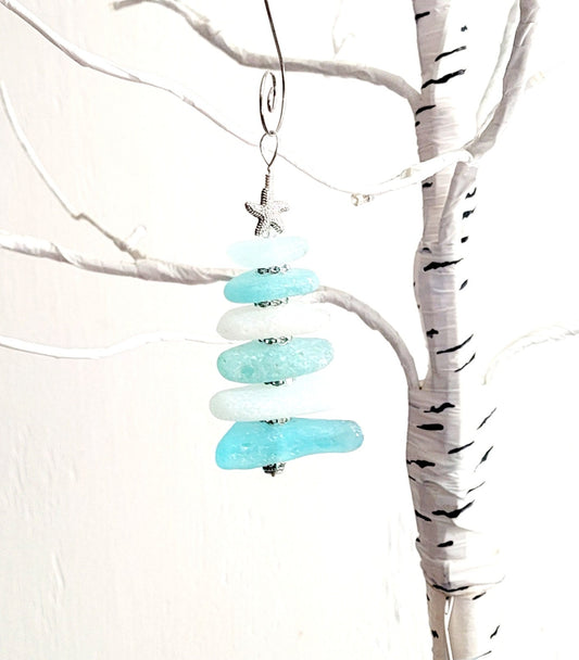 Sea Glass Christmas Tree Ornament/Sea Glass Pine Tree Ornament/Genuine Sea Glass Tree Ornament/151