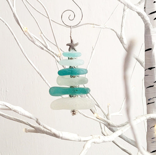 Sea Glass Christmas Tree Ornament/Sea Glass Pine Tree Ornament/Genuine Sea Glass Tree Ornament/152