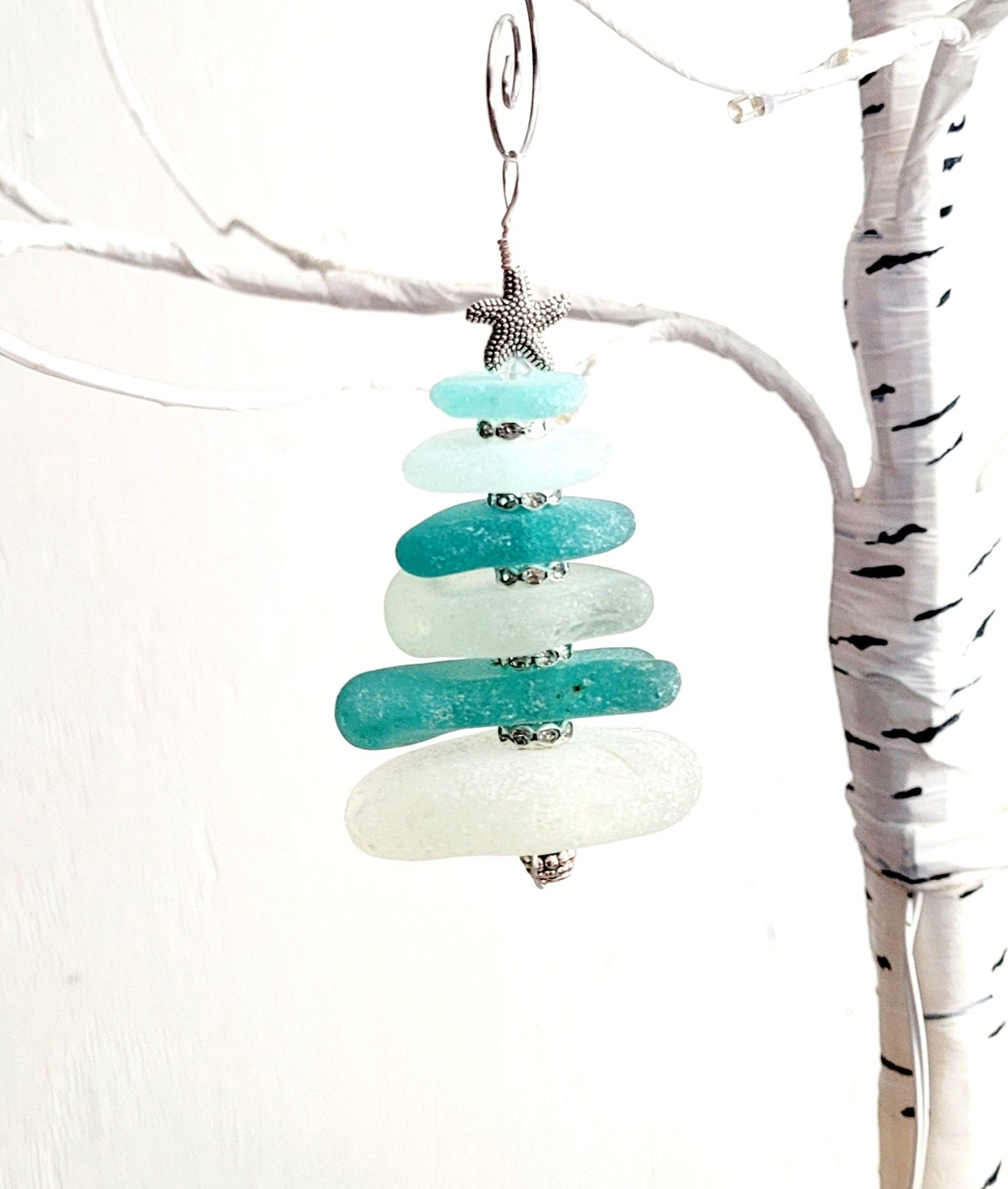 Sea Glass Christmas Tree Ornament/Sea Glass Pine Tree Ornament/Genuine Sea Glass Tree Ornament/152