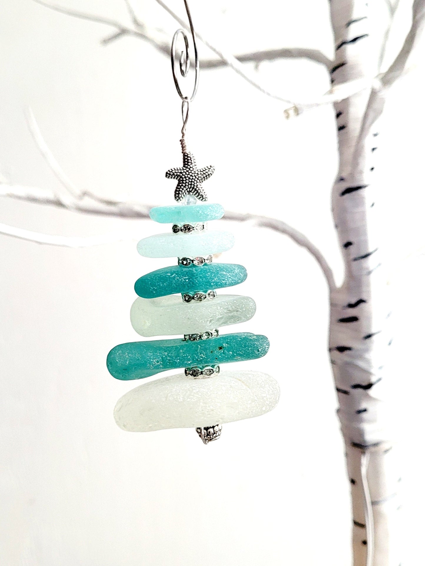 Sea Glass Christmas Tree Ornament/Sea Glass Pine Tree Ornament/Genuine Sea Glass Tree Ornament/152