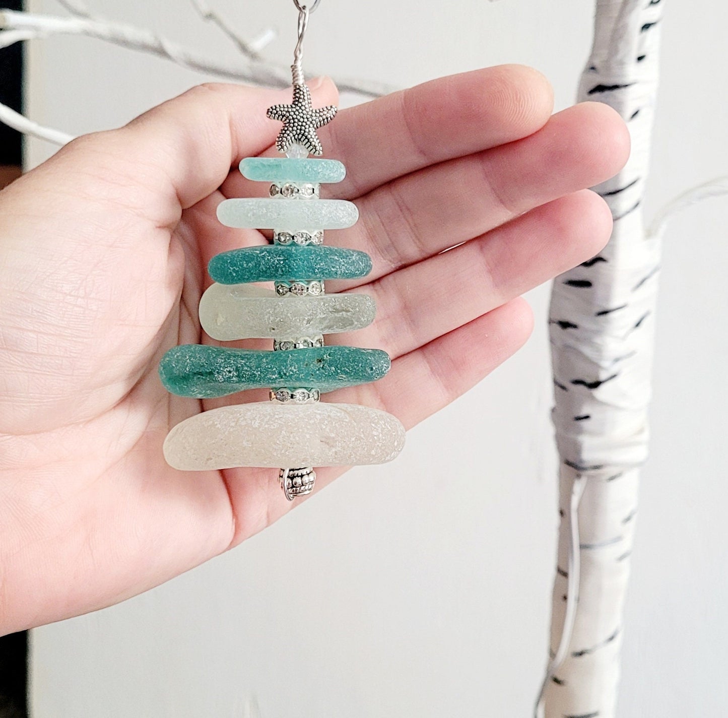 Sea Glass Christmas Tree Ornament/Sea Glass Pine Tree Ornament/Genuine Sea Glass Tree Ornament/152