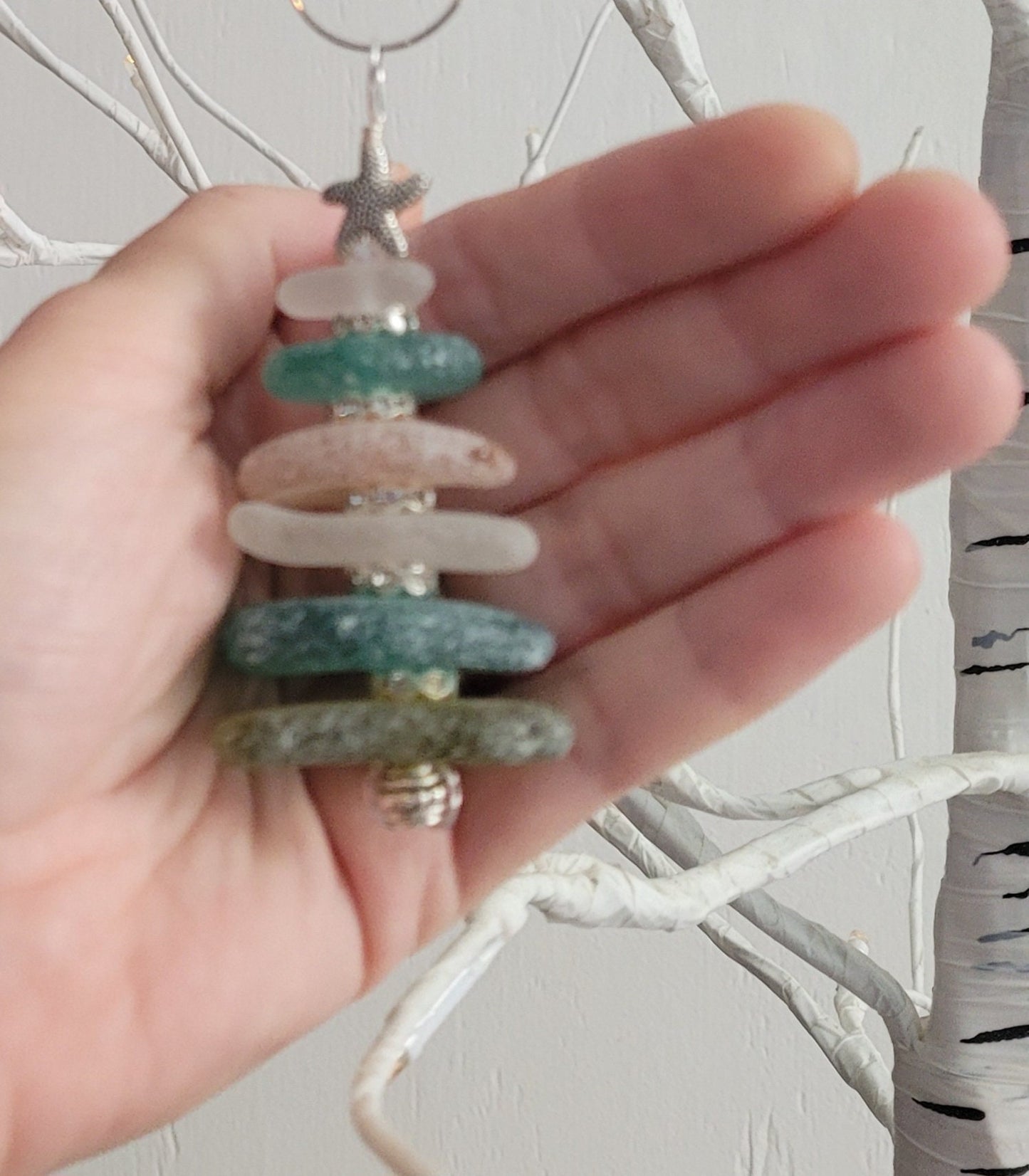 Sea Glass Christmas Tree Ornament/Sea Glass Pine Tree Ornament/Genuine Sea Glass Tree Ornament/153