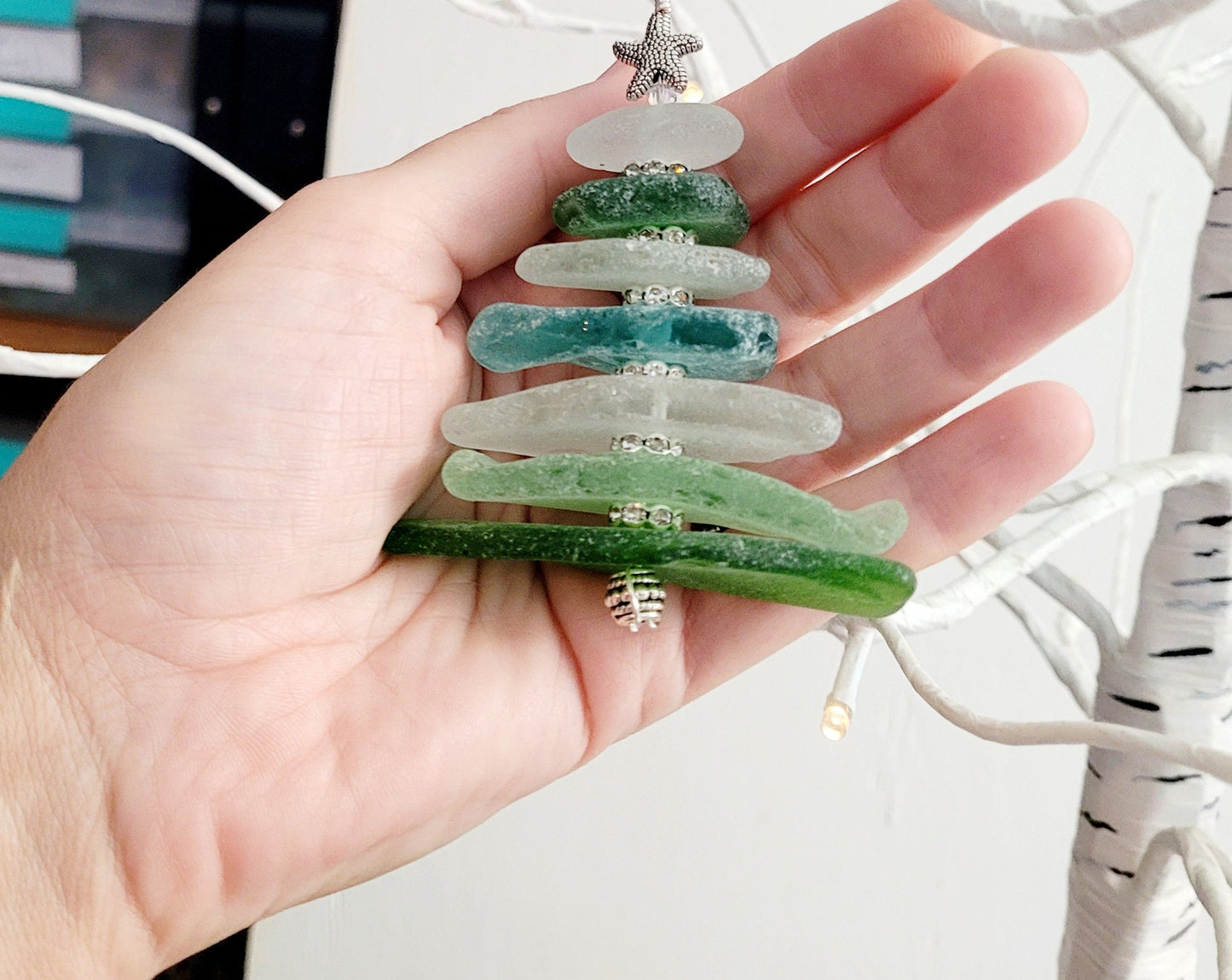 Sea Glass Christmas Tree Ornament/Sea Glass Pine Tree Ornament/Genuine Sea Glass Tree Ornament/157