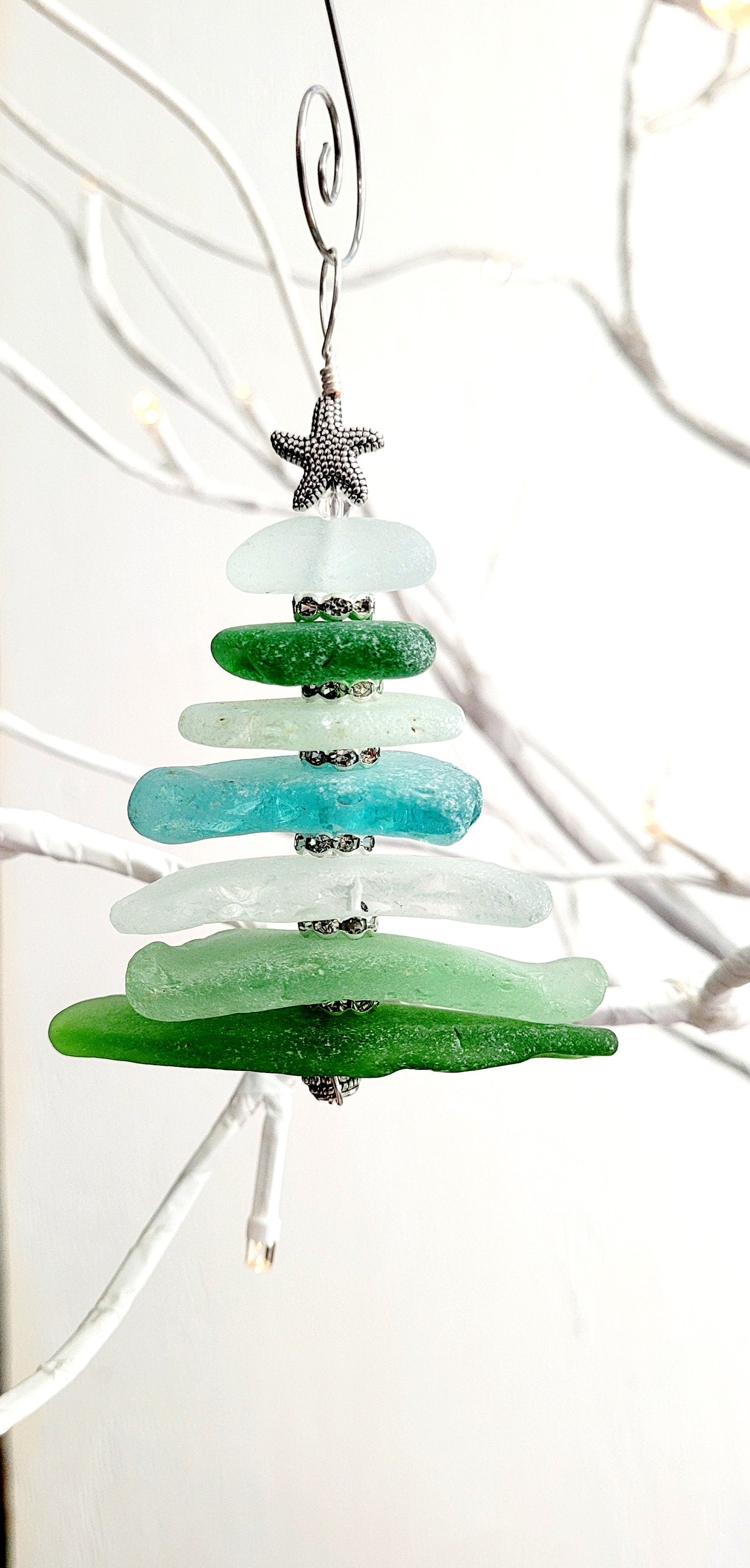 Sea Glass Christmas Tree Ornament/Sea Glass Pine Tree Ornament/Genuine Sea Glass Tree Ornament/157