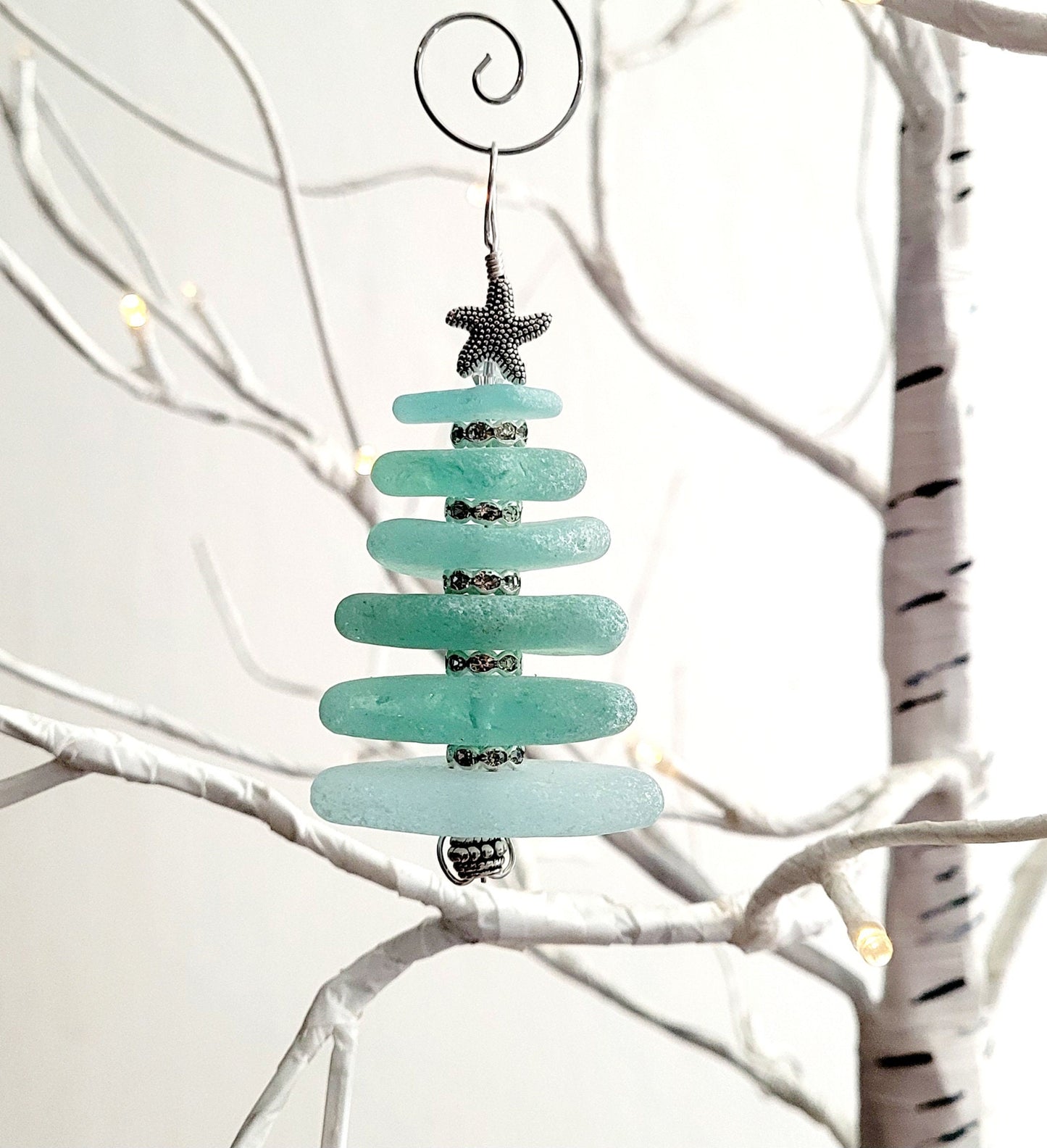 Sea Glass Christmas Tree Ornament/Sea Glass Pine Tree Ornament/Genuine Sea Glass Tree Ornament/159