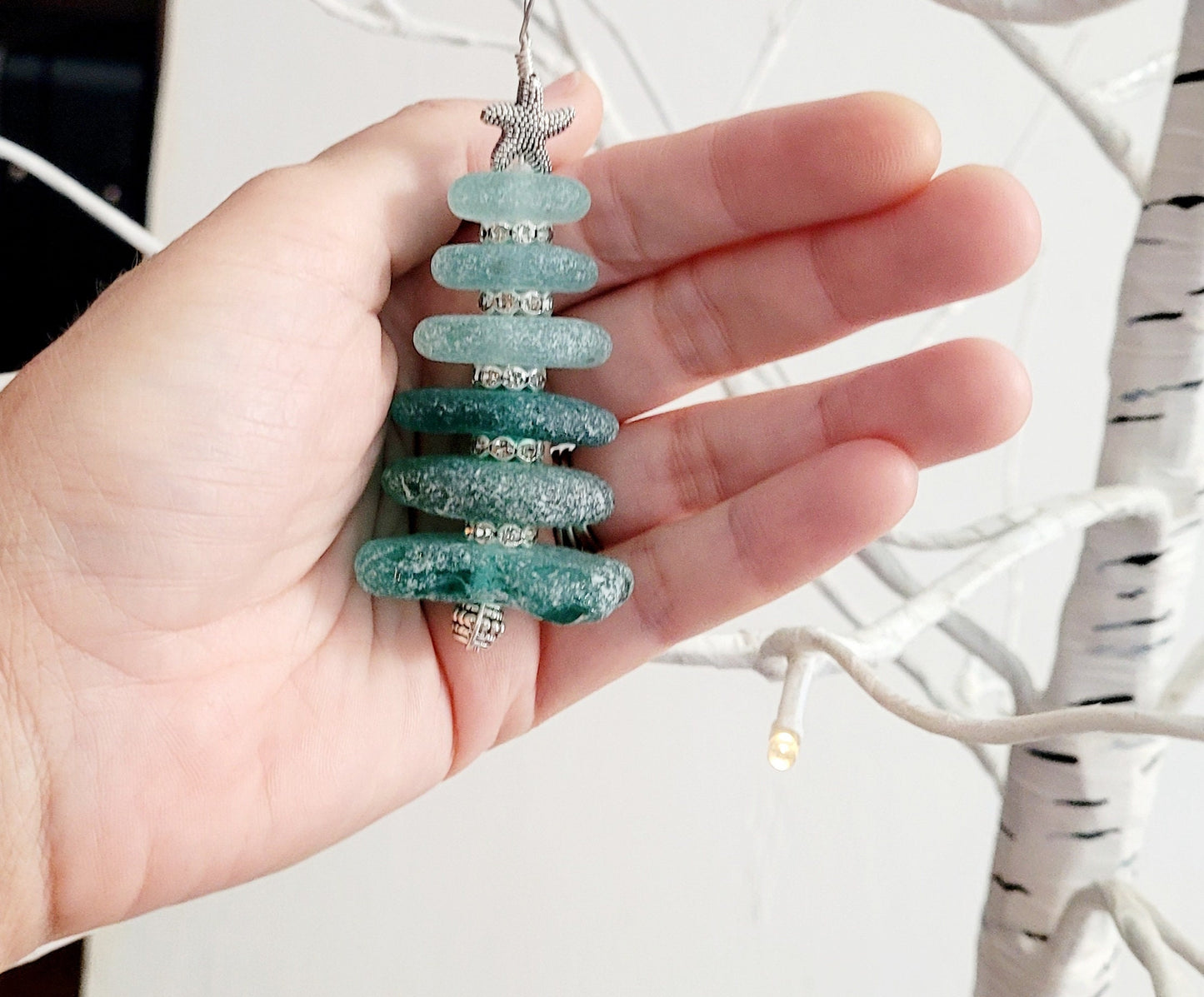 Sea Glass Christmas Tree Ornament/Sea Glass Pine Tree Ornament/Genuine Sea Glass Tree Ornament/160