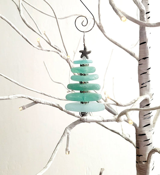 Sea Glass Christmas Tree Ornament/Sea Glass Pine Tree Ornament/Genuine Sea Glass Tree Ornament/159