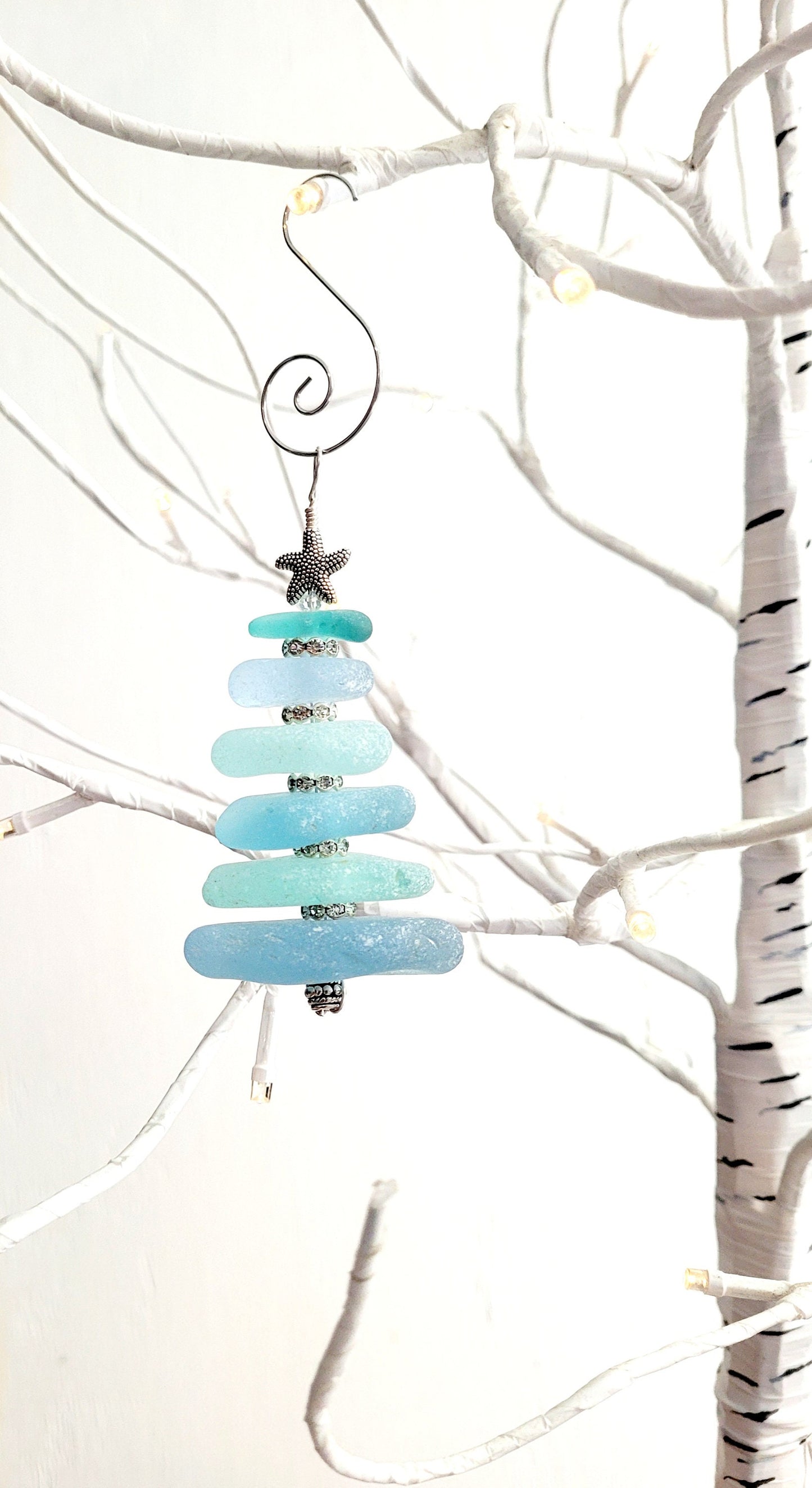 Sea Glass Christmas Tree Ornament/Sea Glass Pine Tree Ornament/Genuine Sea Glass Tree Ornament/161