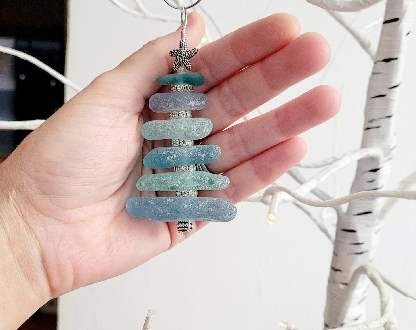 Sea Glass Christmas Tree Ornament/Sea Glass Pine Tree Ornament/Genuine Sea Glass Tree Ornament/161