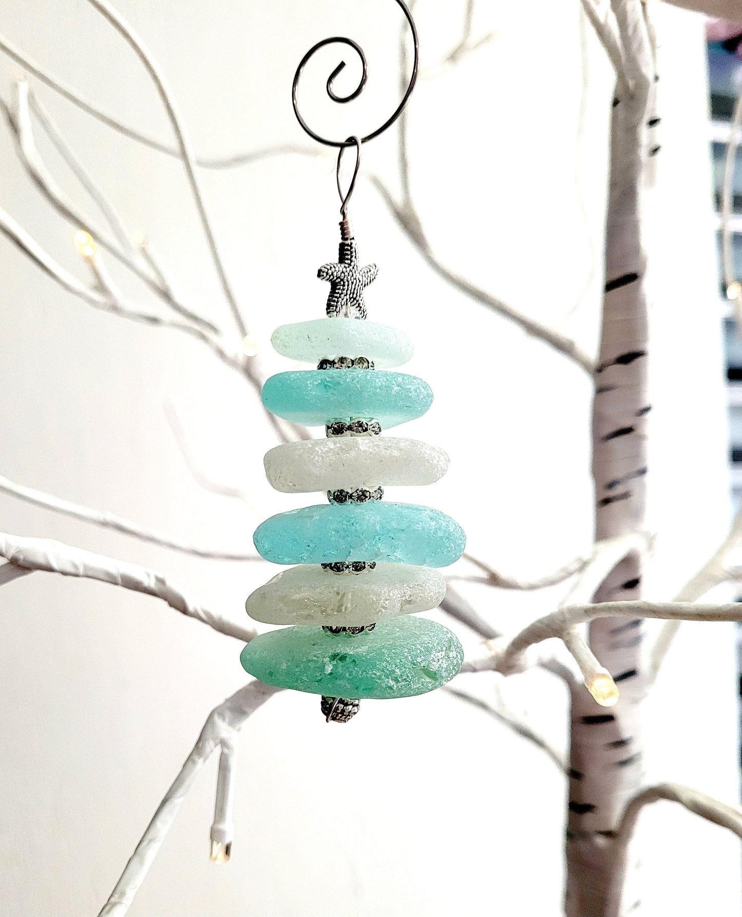 Sea Glass Christmas Tree Ornament/Sea Glass Pine Tree Ornament/Genuine Sea Glass Tree Ornament/162