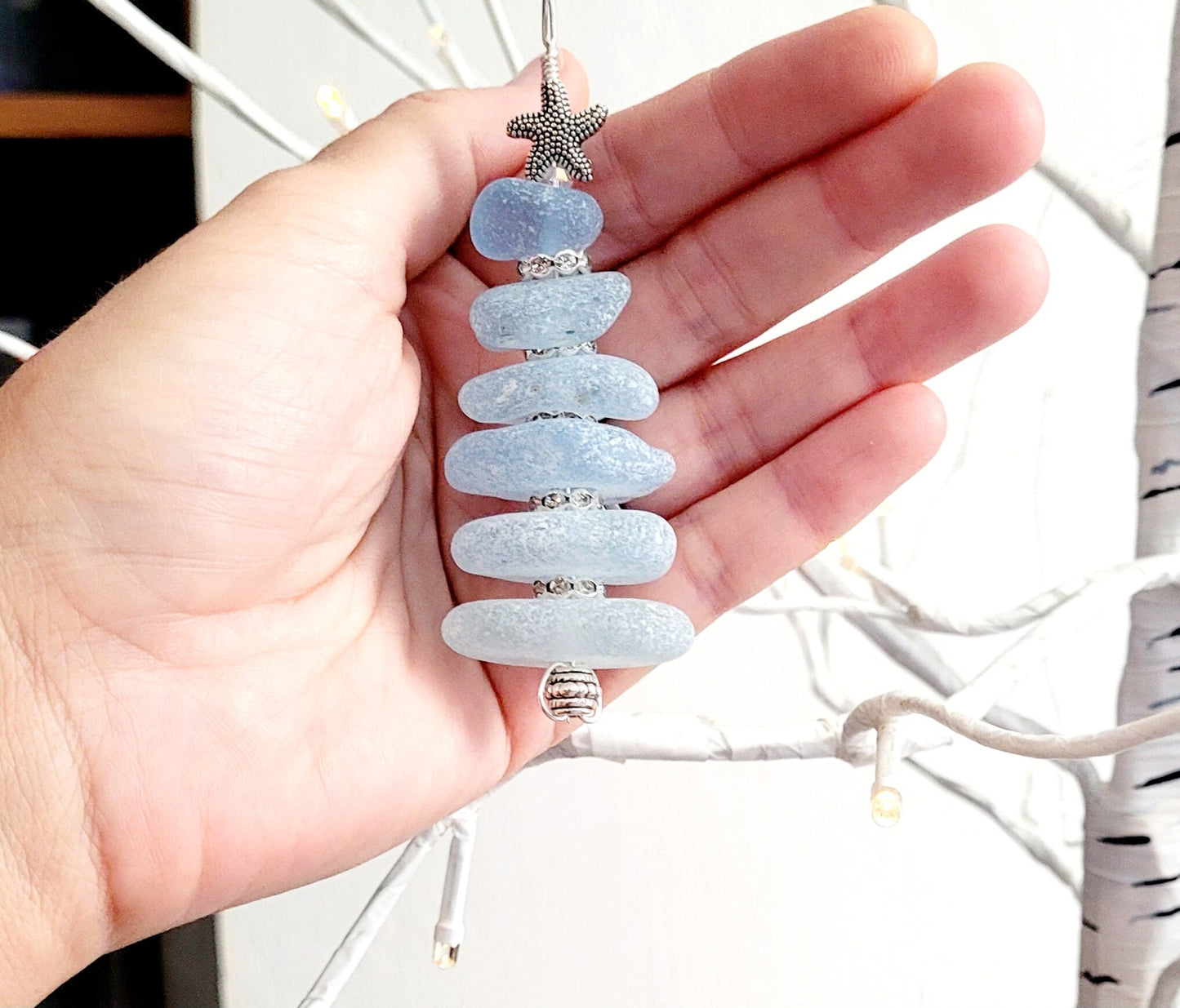 Sea Glass Christmas Tree Ornament/Sea Glass Pine Tree Ornament/Genuine Sea Glass Tree Ornament/164