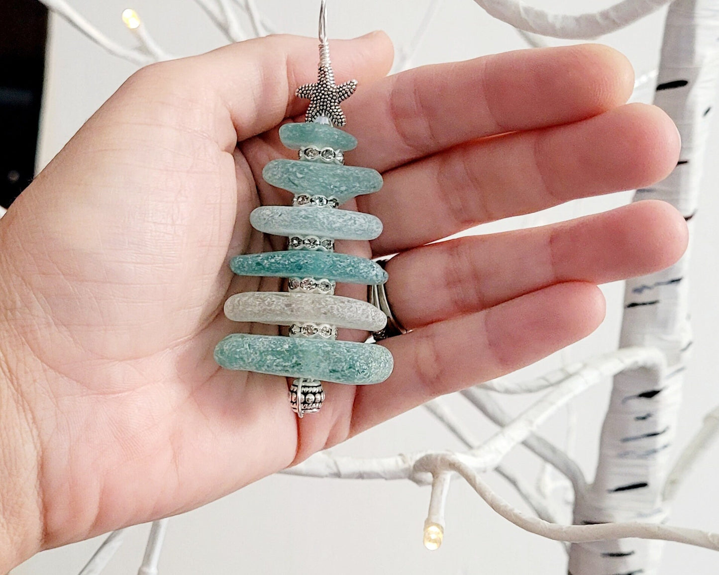 Sea Glass Christmas Tree Ornament/Sea Glass Pine Tree Ornament/Genuine Sea Glass Tree Ornament/168