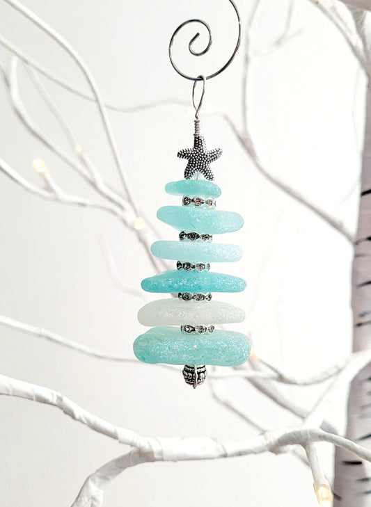 Sea Glass Christmas Tree Ornament/Sea Glass Pine Tree Ornament/Genuine Sea Glass Tree Ornament/168