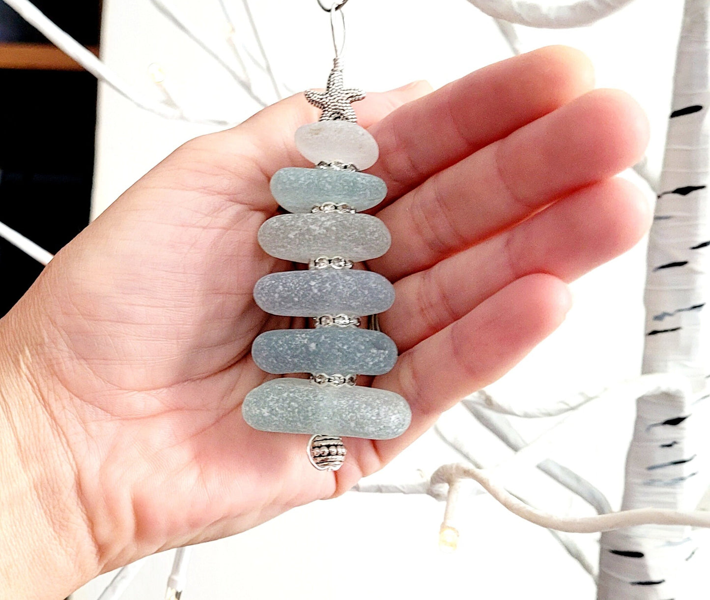 Sea Glass Christmas Tree Ornament/Sea Glass Pine Tree Ornament/Genuine Sea Glass Tree Ornament/171