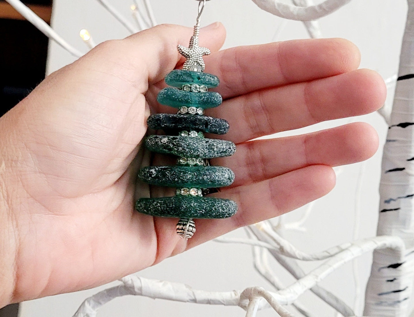 Sea Glass Christmas Tree Ornament/Sea Glass Pine Tree Ornament/Genuine Sea Glass Tree Ornament/176