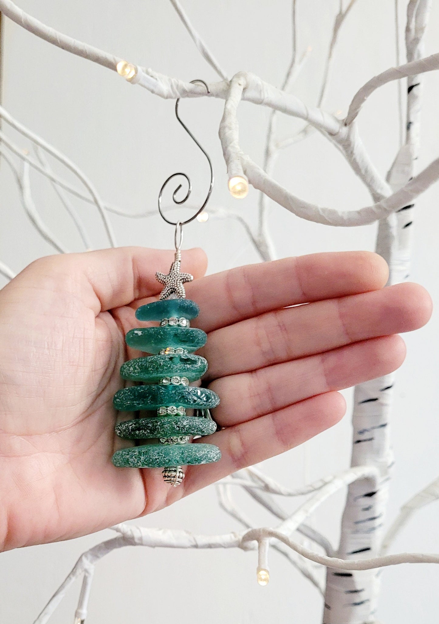 Sea Glass Christmas Tree Ornament/Sea Glass Pine Tree Ornament/Genuine Sea Glass Tree Ornament/177