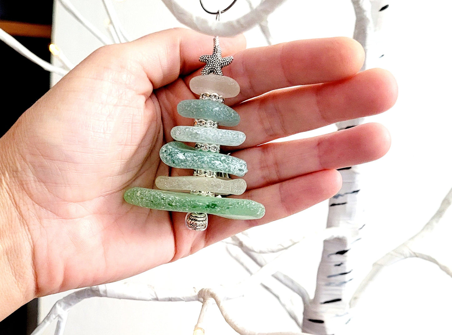 Sea Glass Christmas Tree Ornament/Sea Glass Pine Tree Ornament/Genuine Sea Glass Tree Ornament/178