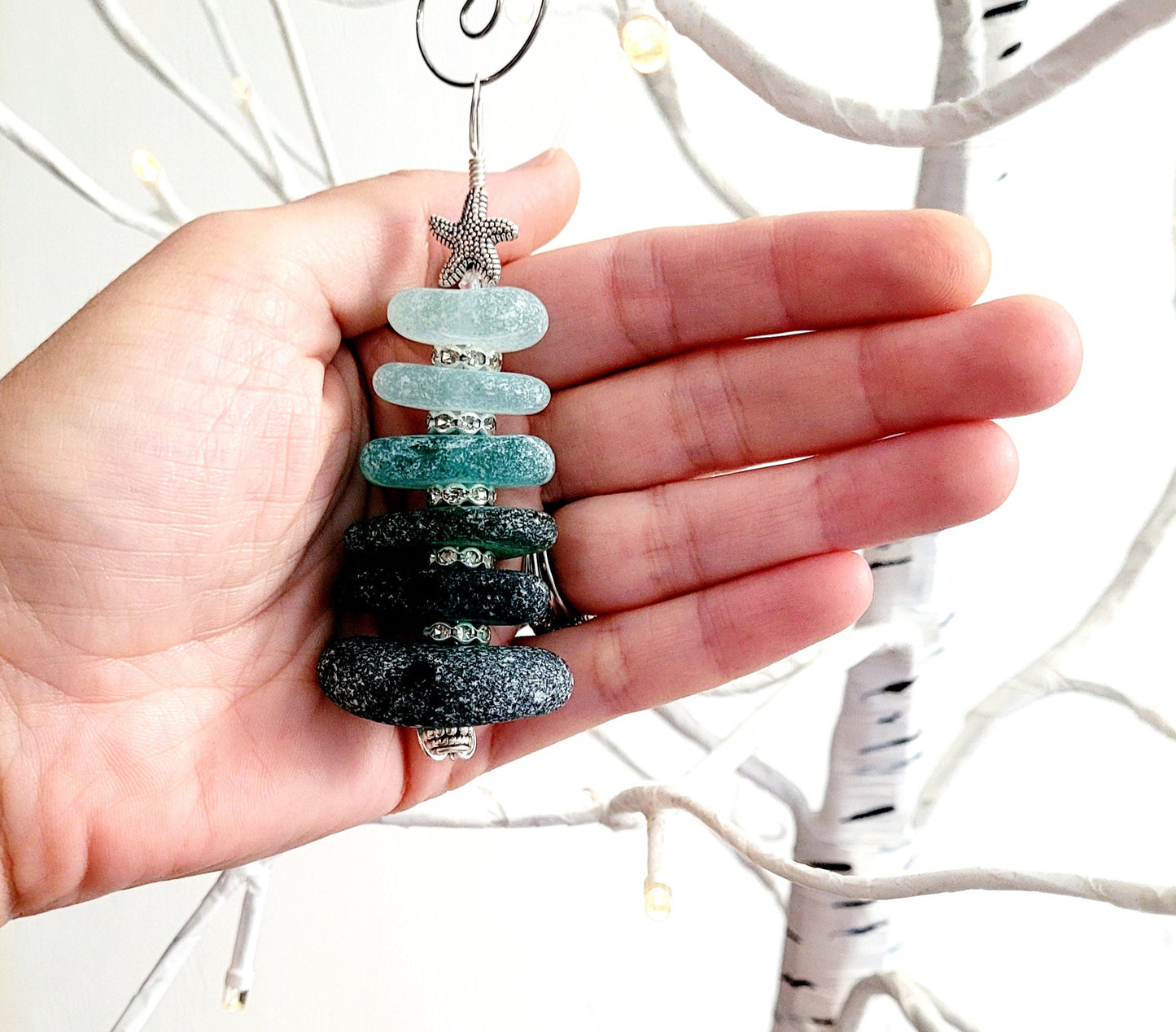 Sea Glass Christmas Tree Ornament/Sea Glass Pine Tree Ornament/Genuine Sea Glass Tree Ornament/179