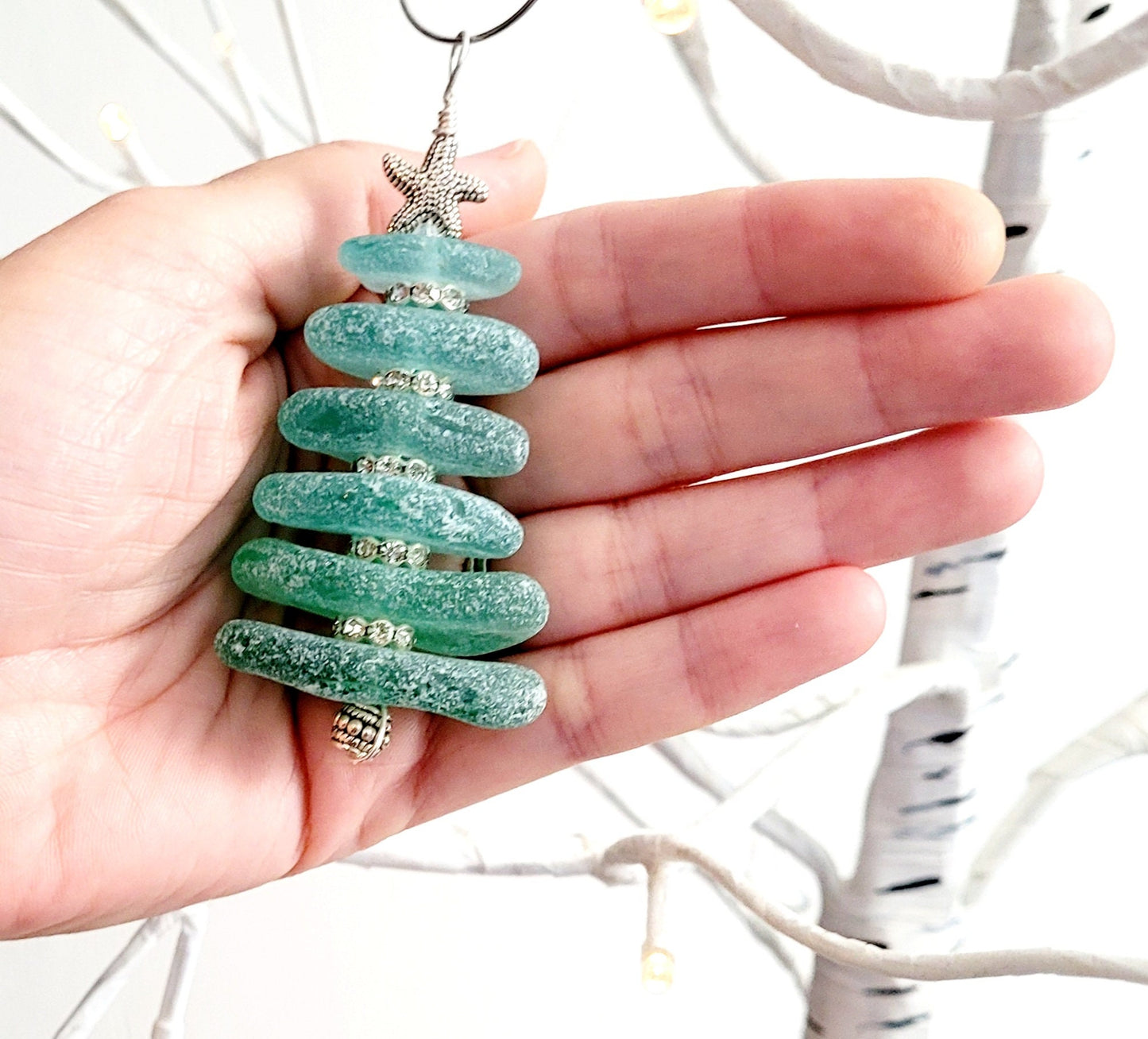 Sea Glass Christmas Tree Ornament/Sea Glass Pine Tree Ornament/Genuine Sea Glass Tree Ornament/180