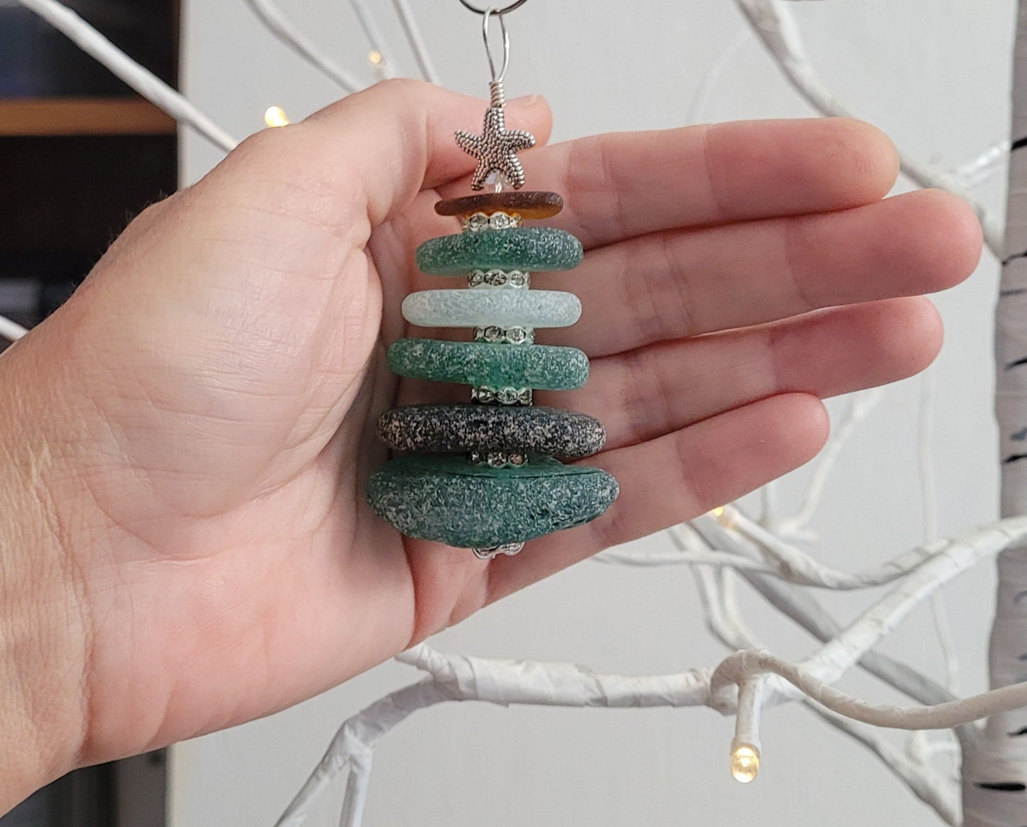 Sea Glass Christmas Tree Ornament/Sea Glass Pine Tree Ornament/Genuine Sea Glass Tree Ornament/184